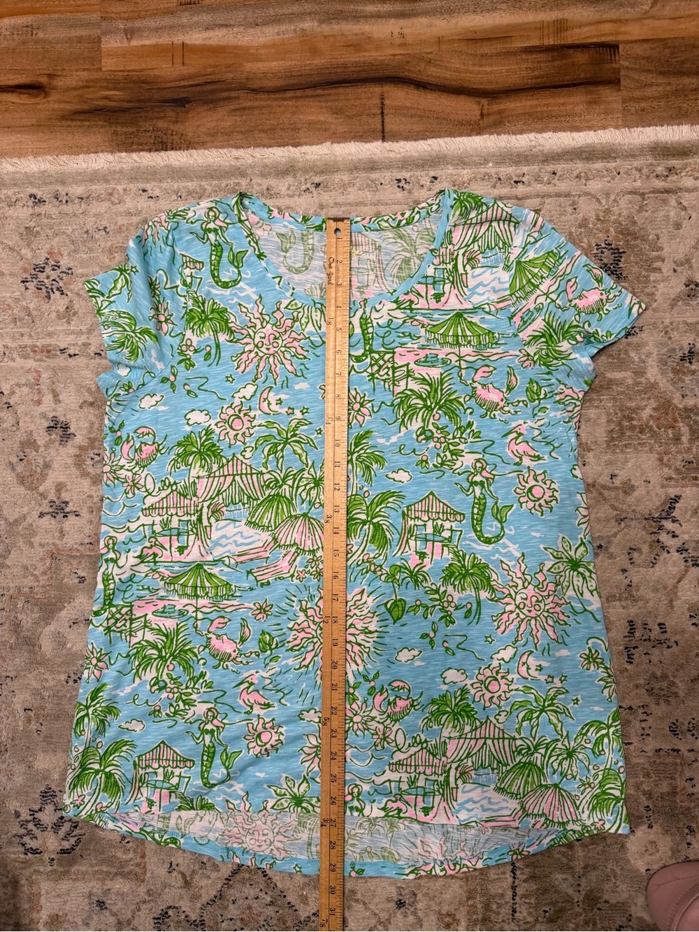 Lilly Pulitzer Light Blue Tropical Print Short Sleeve Tee - Picture 6 of 6